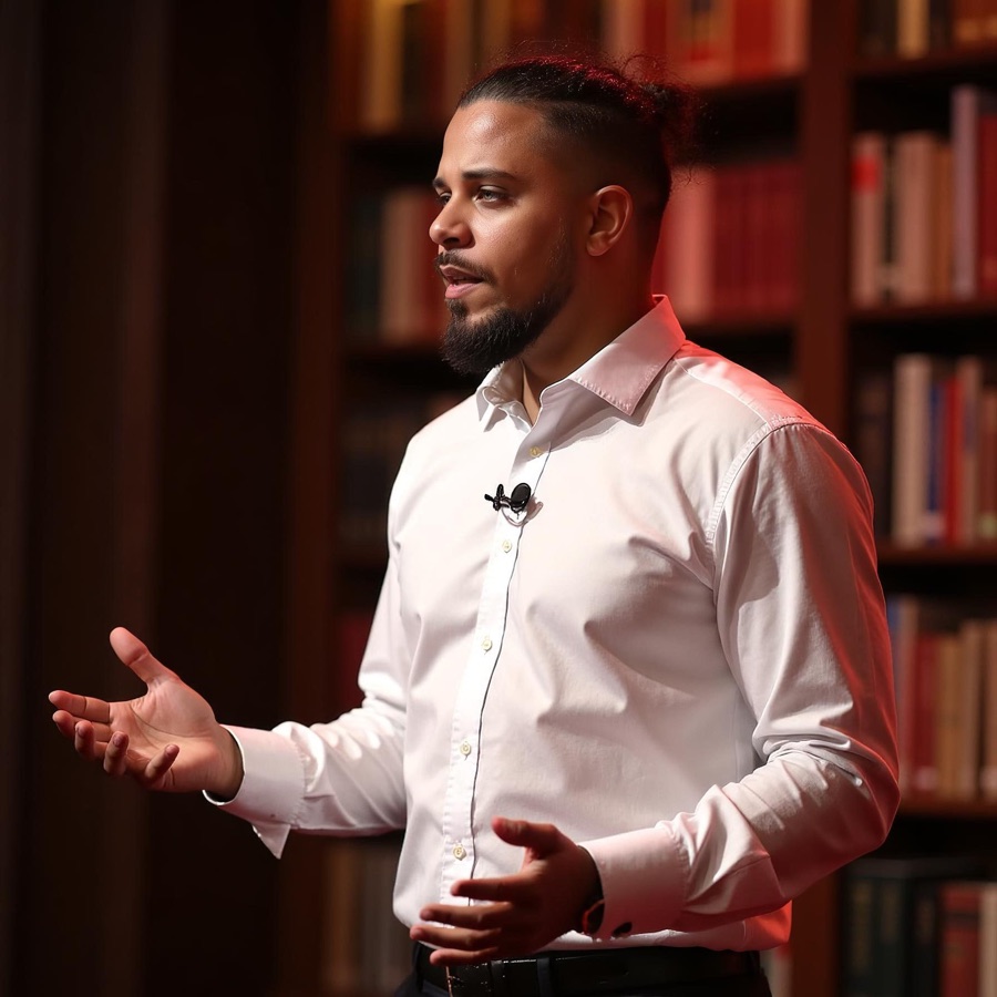 Adan speaking at an event